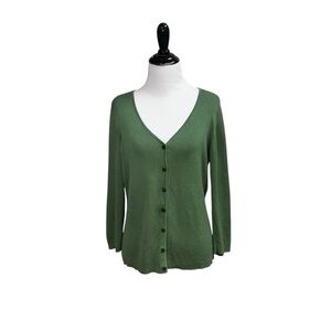 LINK Women's M Medium Knit Button Up Cardigan V-Neckline Silk Blend Green